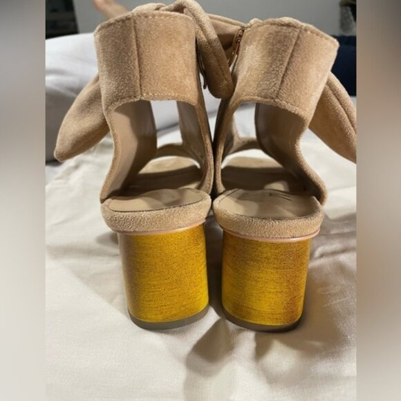 MOOMMO Women Heeled Sandals with Bow Peep Toe Chunky Block Low Heel Size 9 - Picture 4 of 11